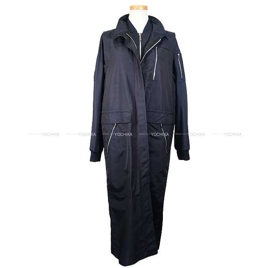 HERMES Blouson Ladies Long 2Way Twinset Navy Wool/Nylon/Silk/Polyurethane #36 5E0117DLBLOUSON[EXCELLENT][Authentic]