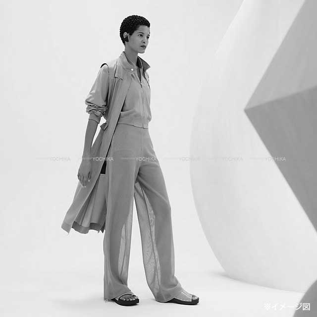 HERMES Blouson Ladies Long 2Way Twinset Navy Wool/Nylon/Silk/Polyurethane #36 5E0117DLBLOUSON[EXCELLENT][Authentic]