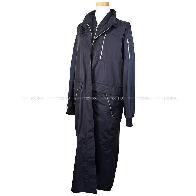 HERMES Blouson Ladies Long 2Way Twinset Navy Wool/Nylon/Silk/Polyurethane #36 5E0117DLBLOUSON[EXCELLENT][Authentic]