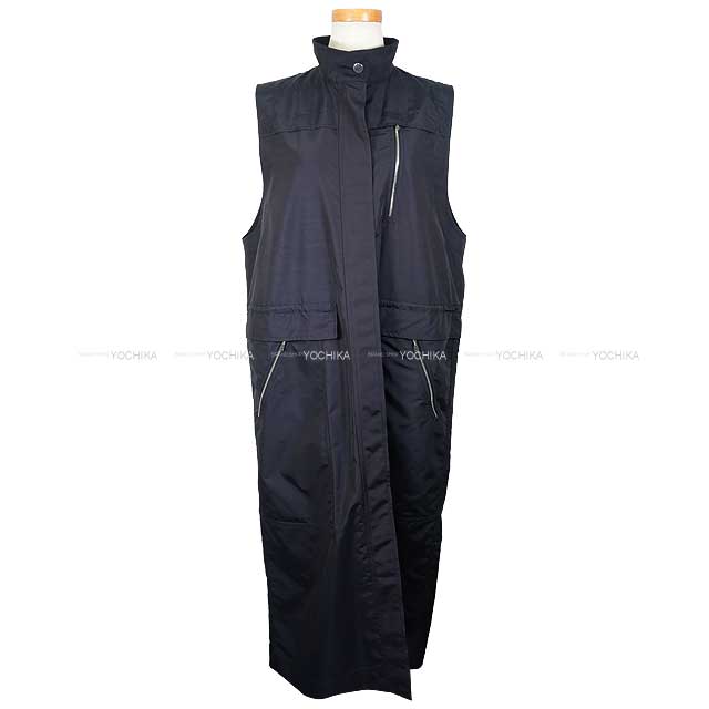 HERMES Blouson Ladies Long 2Way Twinset Navy Wool/Nylon/Silk/Polyurethane #36 5E0117DLBLOUSON[EXCELLENT][Authentic]