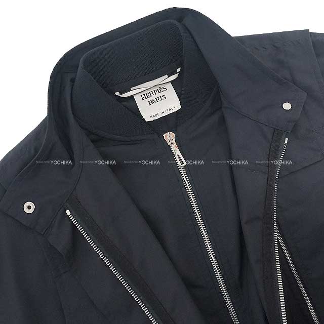 HERMES Blouson Ladies Long 2Way Twinset Navy Wool/Nylon/Silk/Polyurethane #36 5E0117DLBLOUSON[EXCELLENT][Authentic]