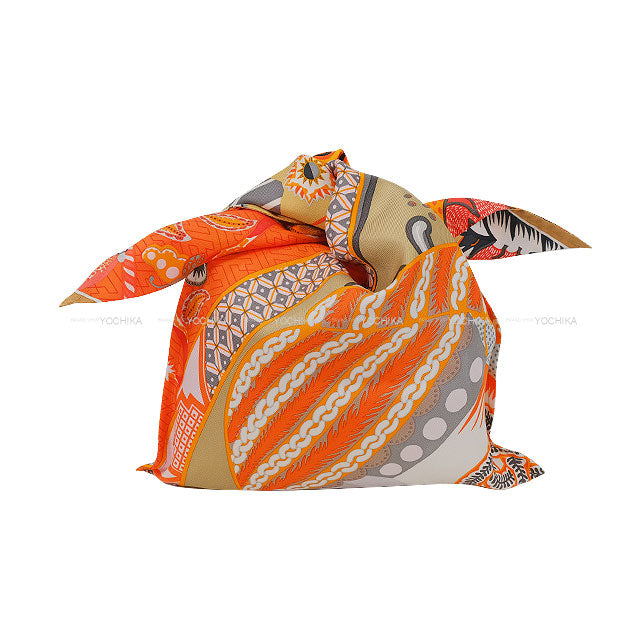 HERMES Handbag Petit H Furoshiki PM Duo Cosmic Orange/Multicolor Silk100%[BRAND NEW][Authentic]