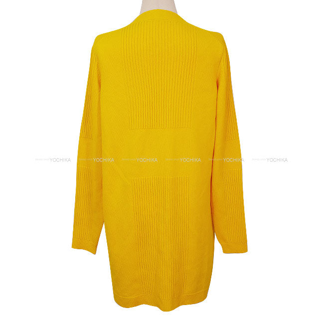 HERMES Cardigan Ladies Long Sellier Button Jaune Cashmere #36[BRAND NEW][Authentic]