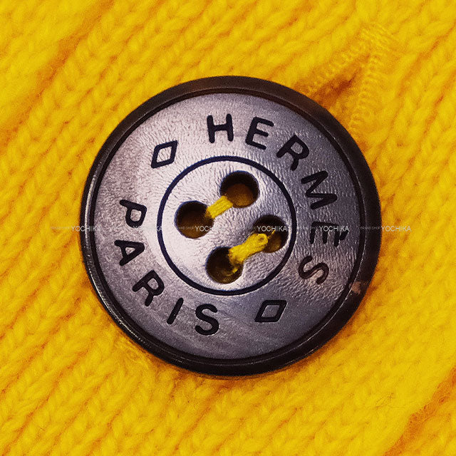 HERMES Cardigan Ladies Long Sellier Button Jaune Cashmere #36[BRAND NEW][Authentic]