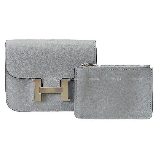 HERMES Bi-fold wallet Constance Slim Bleu Glacier Evercolor Silver HW Stamp K[BRAND NEW][Authentic]