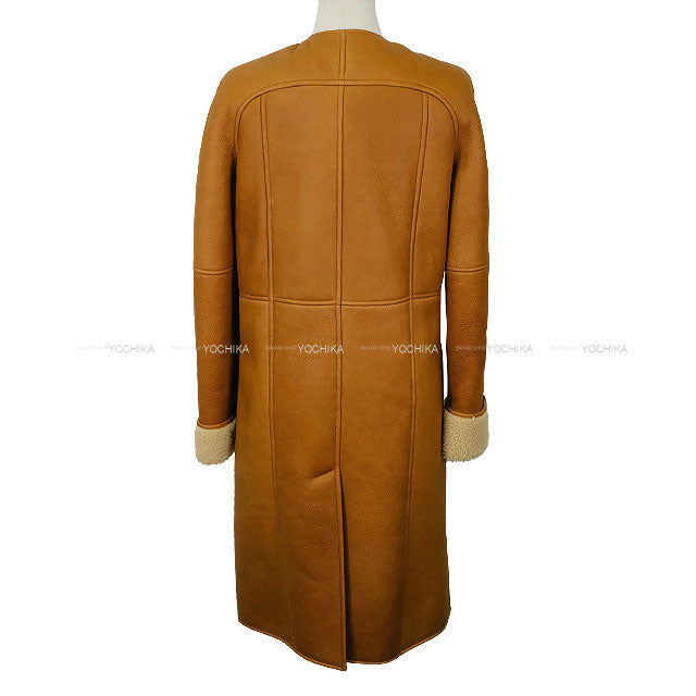 2024-2025AW CHANEL Shearling Long Coat Collarless Coco Button Camel Lambskin/Mouton #34 P78286[BRAND NEW][Authentic]