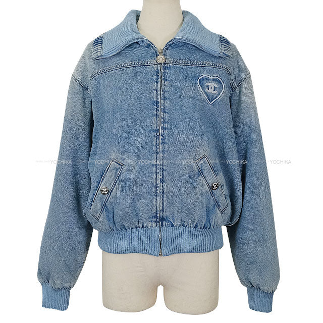 2025SS Coco Beach CHANEL Blouson Coco mark Heart Denim Jacket Blue Cotton #34 Silver HW P78559[BRAND NEW][Authentic]
