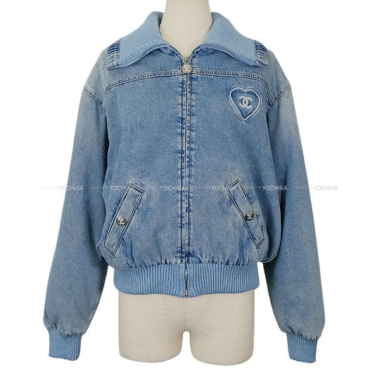 2025SS Coco Beach CHANEL Blouson Coco mark Heart Denim Jacket Blue Cotton #34 Silver HW P78559[BRAND NEW][Authentic]