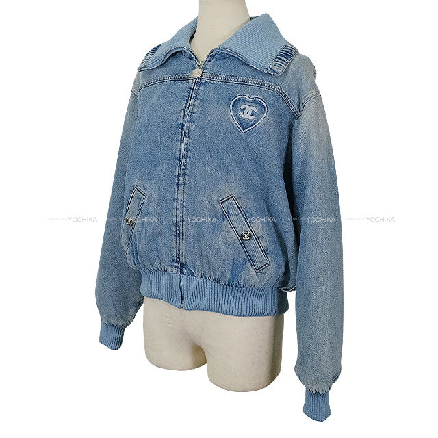 2025SS Coco Beach CHANEL Blouson Coco mark Heart Denim Jacket Blue Cotton #34 Silver HW P78559[BRAND NEW][Authentic]