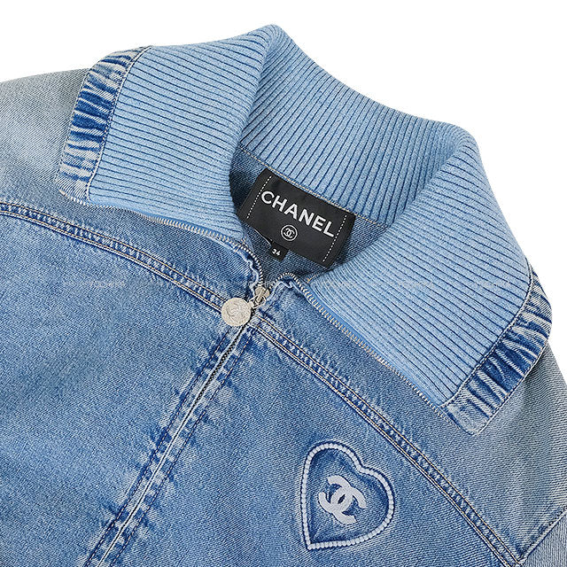 2025SS Coco Beach CHANEL Blouson Coco mark Heart Denim Jacket Blue Cotton #34 Silver HW P78559[BRAND NEW][Authentic]