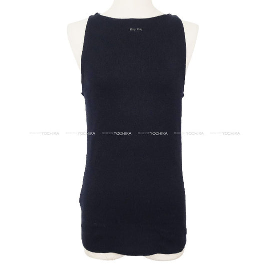 Miu Miu Tank top Logo Knit Blue Cotton #42 MMV310[BRAND NEW][Authentic]