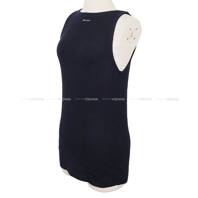 Miu Miu Tank top Logo Knit Blue Cotton #42 MMV310[BRAND NEW][Authentic]