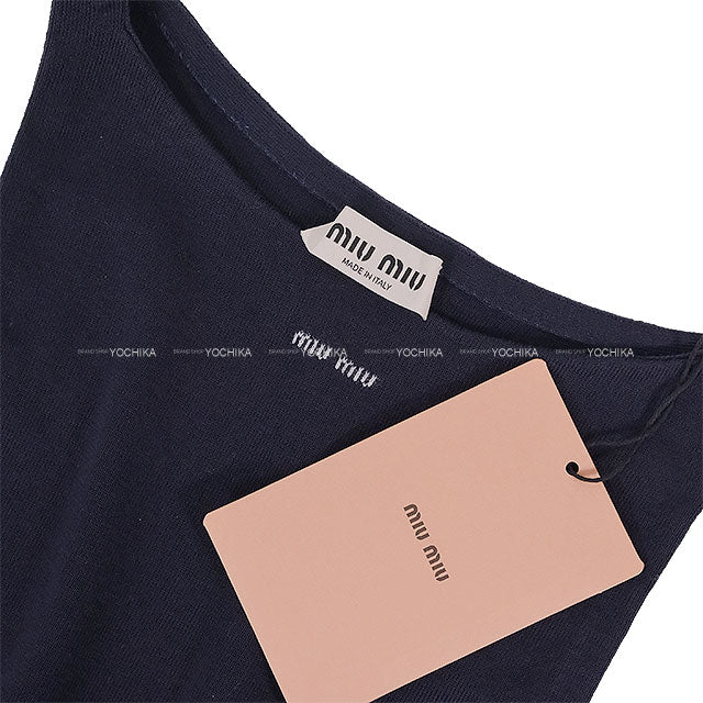 Miu Miu Tank top Logo Knit Blue Cotton #42 MMV310[BRAND NEW][Authentic]