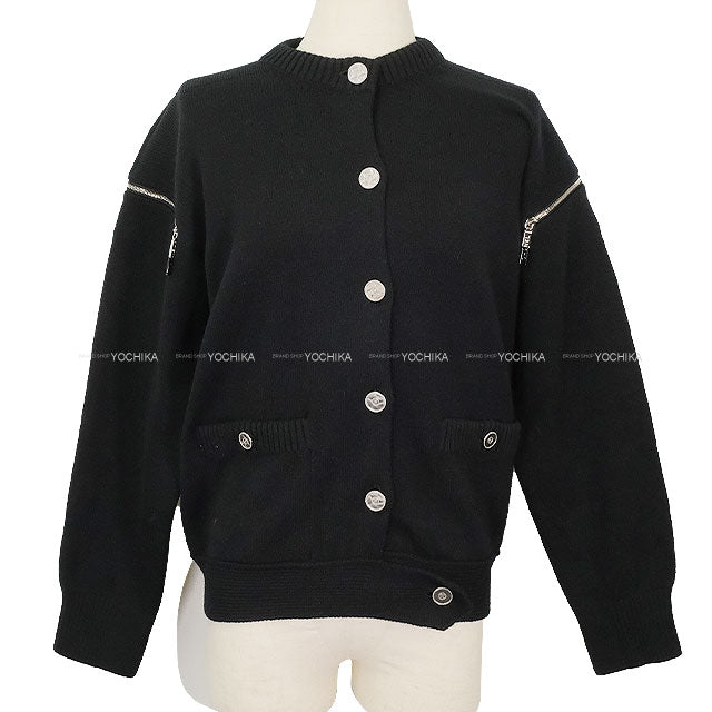 2025SS CHANEL Cardigan Zip Coco Mark Button Noir (Black) Cashmere/Elastane/Polyamide #34 Silver HW P79151[BRAND NEW][Authentic]
