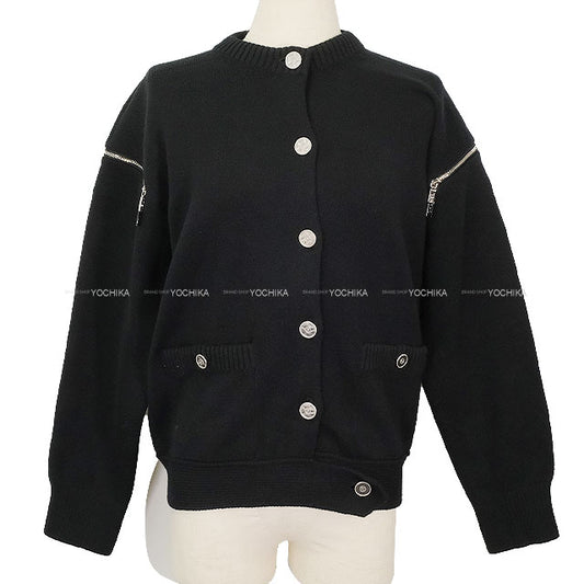 2025SS CHANEL Cardigan Zip Coco Mark Button Noir (Black) Cashmere/Elastane/Polyamide #34 Silver HW P79151[BRAND NEW][Authentic]