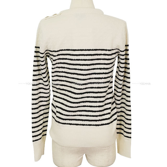 2025-2026AW CHANEL Knit Sweater Border Coco Mark Button Blanc (White)/Noir (Black) Cashmere/Elastane/Polyamide #34 Champagne Gold HW P80157[BRAND NEW][Authentic]