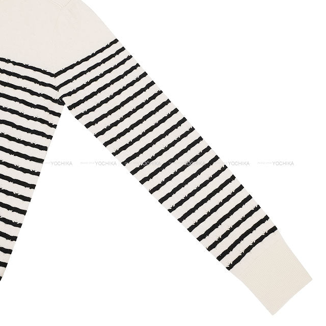 2025-2026AW CHANEL Knit Sweater Border Coco Mark Button Blanc (White)/Noir (Black) Cashmere/Elastane/Polyamide #34 Champagne Gold HW P80157[BRAND NEW][Authentic]