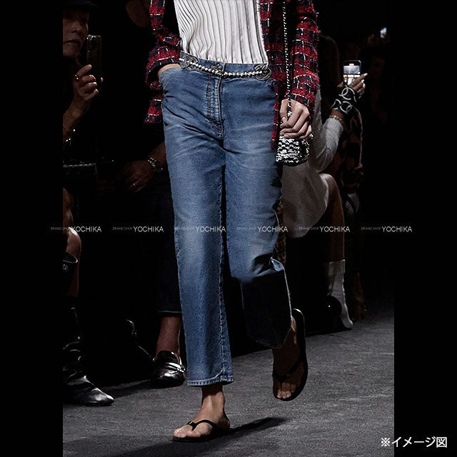 CHANEL Denim Pants Waist Coco mark Blue Cotton #34 P76791[BRAND NEW][Authentic]