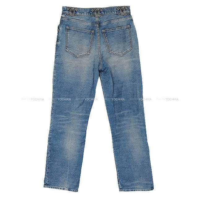 CHANEL Denim Pants Waist Coco mark Blue Cotton #34 P76791[BRAND NEW][Authentic]