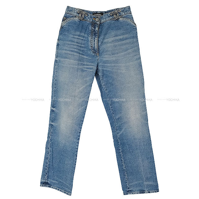 CHANEL Denim Pants Waist Coco mark Blue Cotton #34 P76791[BRAND NEW][Authentic]