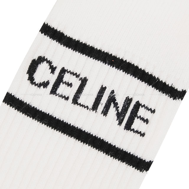 CELINE Logo Socks #M Blanc (White)/Noir (Black) Cotton 2ADBQ035N[BRAND NEW][Authentic]