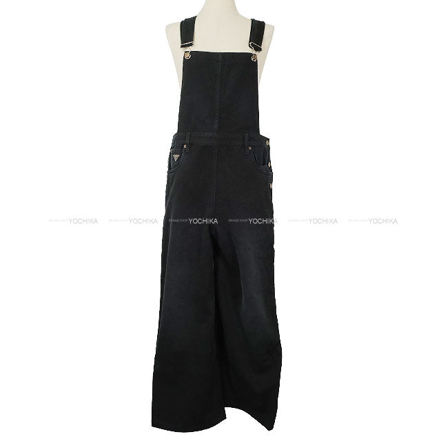 PRADA Overalls Logo Plate Denim Noir (Black) Cotton #36 Silver HW GFZ020[BRAND NEW][Authentic]