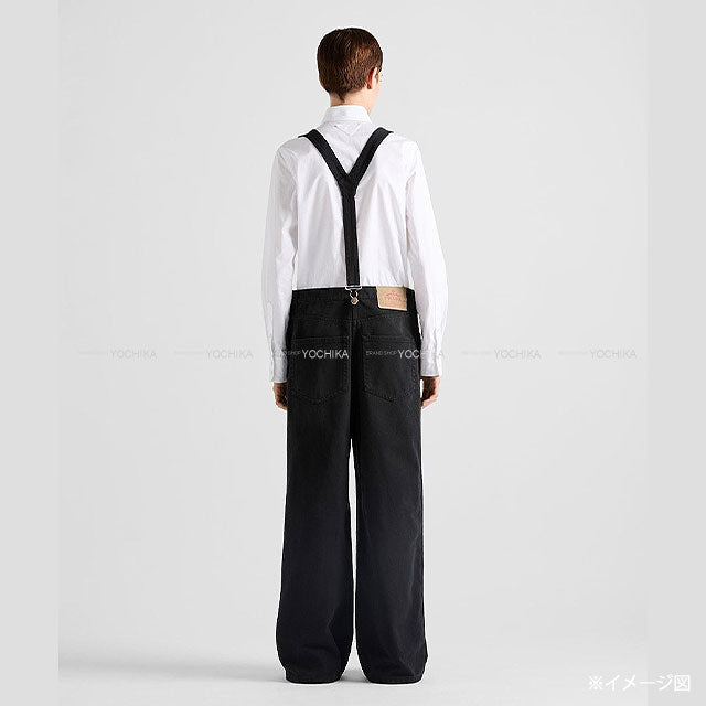 PRADA Overalls Logo Plate Denim Noir (Black) Cotton #36 Silver HW GFZ020[BRAND NEW][Authentic]