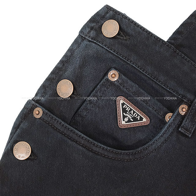 PRADA Overalls Logo Plate Denim Noir (Black) Cotton #36 Silver HW GFZ020[BRAND NEW][Authentic]