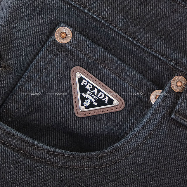 PRADA Overalls Logo Plate Denim Noir (Black) Cotton #36 Silver HW GFZ020[BRAND NEW][Authentic]