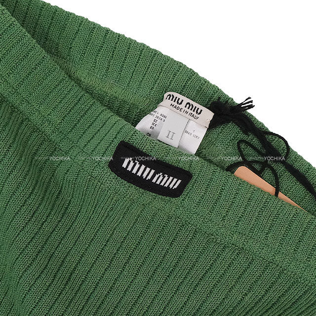 Miu Miu Tights Rib Logo #2 Edera Green Cotton MCZ480[BRAND NEW][Authentic]