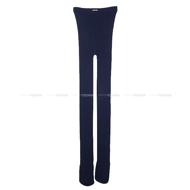 Miu Miu Tights Ribbed Cotton Logo #2 Navy Cotton MCZ480[BRAND NEW][Authentic]