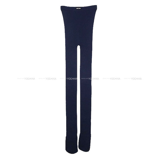 Miu Miu Tights Ribbed Cotton Logo #2 Navy Cotton MCZ480[BRAND NEW][Authentic]