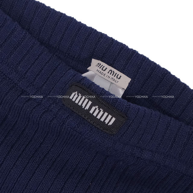 Miu Miu Tights Ribbed Cotton Logo #2 Navy Cotton MCZ480[BRAND NEW][Authentic]