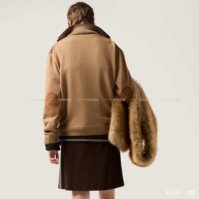 Miu Miu Cardigan Wool Leather zipper Caramel/Cinnamon Virgin Wool/Sheepskin #38 MMJ150-177Q-F04V6[BRAND NEW][Authentic]
