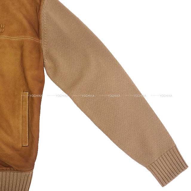 Miu Miu Cardigan Wool Leather zipper Caramel/Cinnamon Virgin Wool/Sheepskin #38 MMJ150-177Q-F04V6[BRAND NEW][Authentic]
