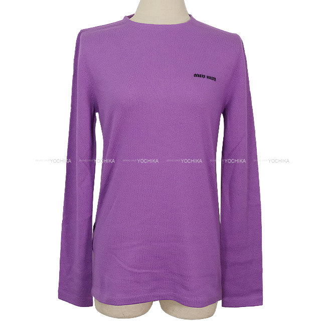 Miu Miu Knit long sleeve logo crew neck Pastel Purple Cashmere/Silk #38 MML01F-1717-F0230[BRAND NEW][Authentic]