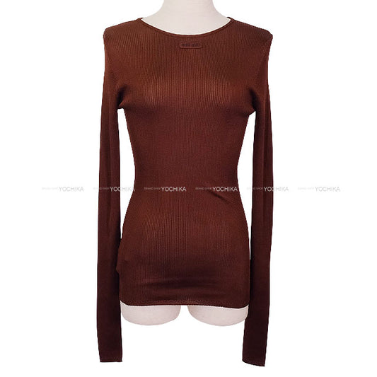 Miu Miu Knit Top round neckline Ribbed V-back top Cacao Silk #42 MML01C S000 18BQ[BRAND NEW][Authentic]