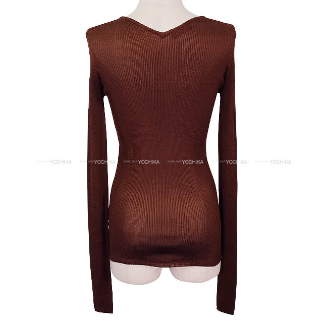 Miu Miu Knit Top round neckline Ribbed V-back top Cacao Silk #42 MML01C S000 18BQ[BRAND NEW][Authentic]