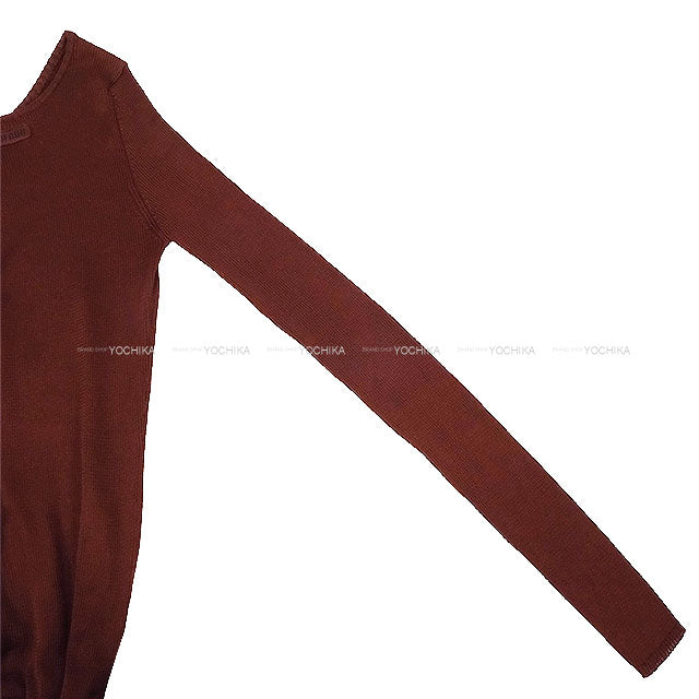 Miu Miu Knit Top round neckline Ribbed V-back top Cacao Silk #42 MML01C S000 18BQ[BRAND NEW][Authentic]