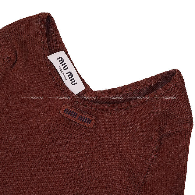 Miu Miu Knit Top round neckline Ribbed V-back top Cacao Silk #42 MML01C S000 18BQ[BRAND NEW][Authentic]