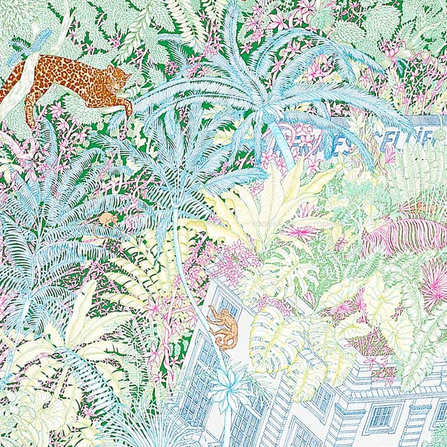 2021SS HERMES scarf Carre 90 Faubourg Tropical Blue/Jaune/Vert Silk100%[EXCELLENT][Authentic]