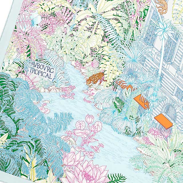 2021SS HERMES scarf Carre 90 Faubourg Tropical Blue/Jaune/Vert Silk100%[EXCELLENT][Authentic]