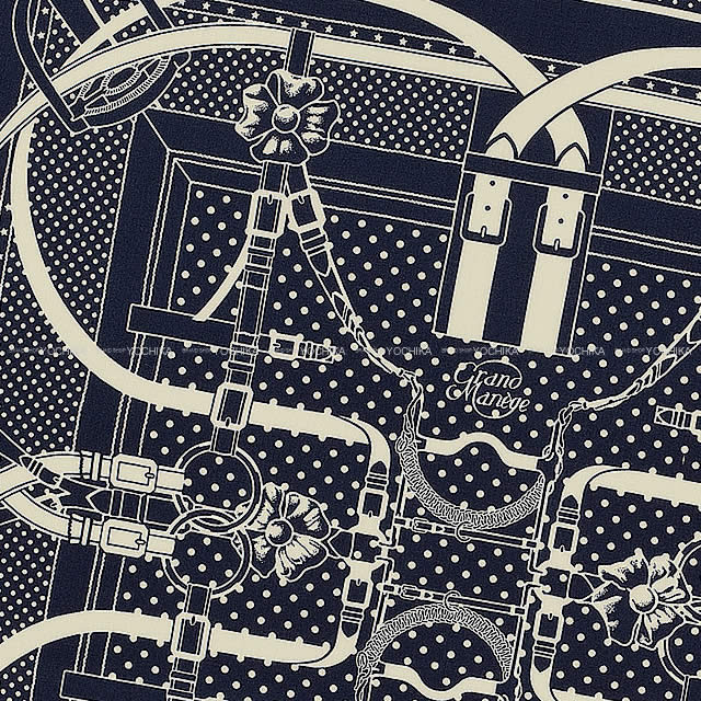 HERMES scarf Carre 140 Grand Manege Bandana Marine/Blanc (White) Cashmere70% / Silk30%[EXCELLENT][Authentic]