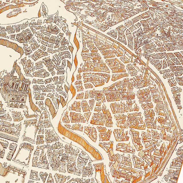 2019AW HERMES scarf Carre 90 La Cite Cavaliere Cream/Camel/Tabac Silk100%[EXCELLENT][Authentic]