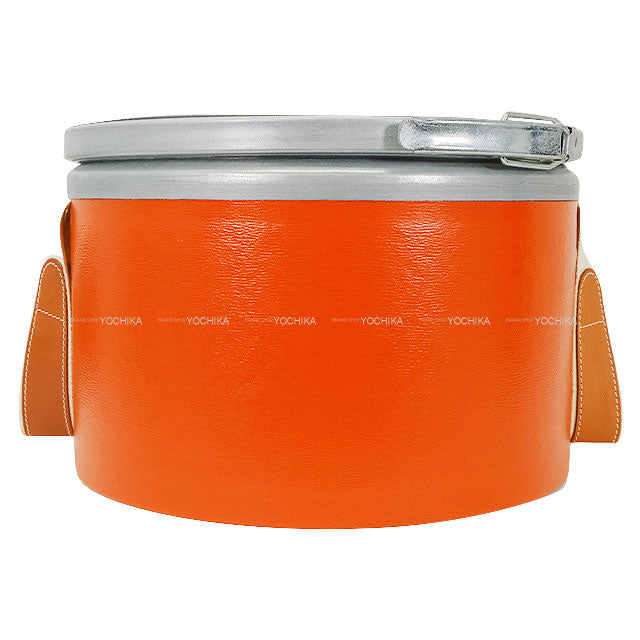 HERMES furniture Sellier Saddle box 30cm Harness case Feu Orange Recycle Paper/Metal Mat Silver HW[EXCELLENT][Authentic]
