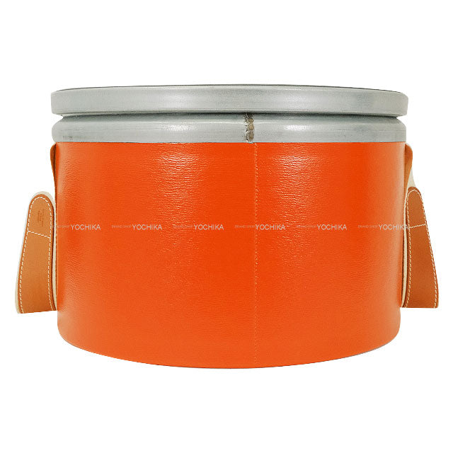 HERMES furniture Sellier Saddle box 30cm Harness case Feu Orange Recycle Paper/Metal Mat Silver HW[EXCELLENT][Authentic]