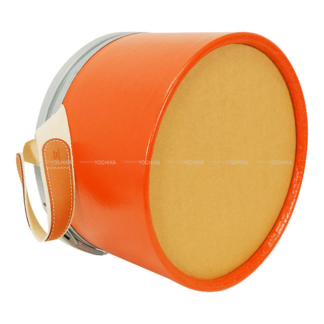 HERMES furniture Sellier Saddle box 30cm Harness case Feu Orange Recycle Paper/Metal Mat Silver HW[EXCELLENT][Authentic]