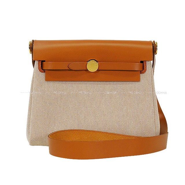 HERMES Shoulder bag Herbag Zip 20 Mini Fauve/Naturel Barenia Faubourg/Vache Hunter Gold HW Stamp K[BRAND NEW][Authentic]