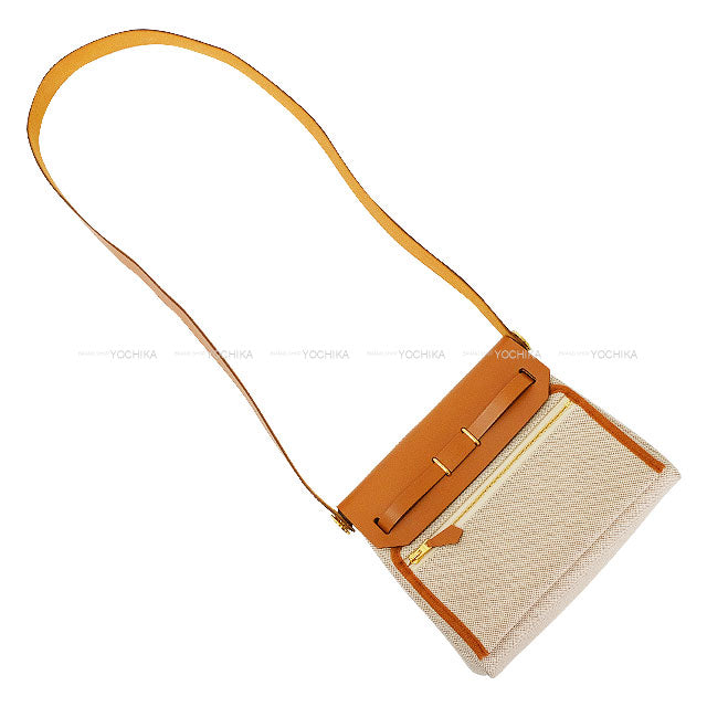 HERMES Shoulder bag Herbag Zip 20 Mini Fauve/Naturel Barenia Faubourg/Vache Hunter Gold HW Stamp K[BRAND NEW][Authentic]