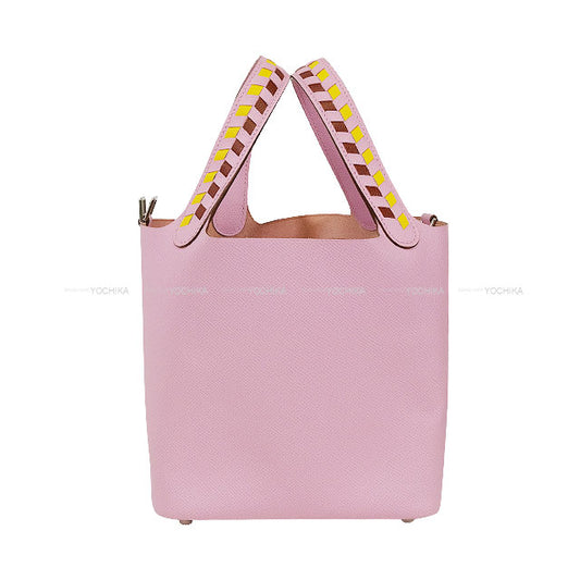 HERMES Handbag Picotin Lock 18 PM Tressage De Cuir Chevron Mauve sylvestre/Rouge H/Jaune de Naples Veau Epsom Silver HW Stamp Y[EXCELLENT][Authentic]